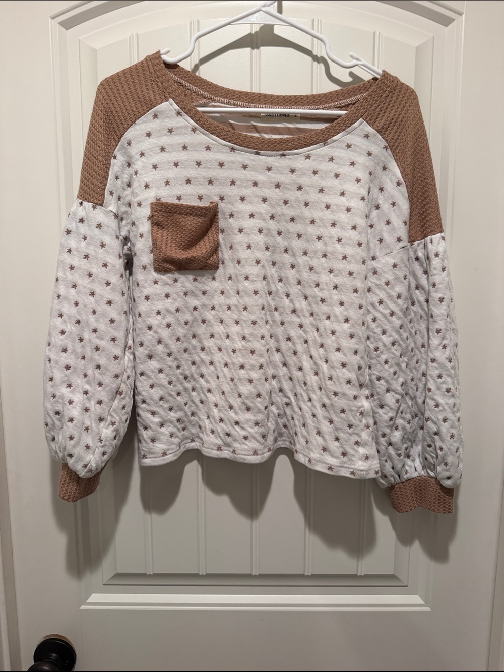 Waffle-Knit Star Pullover Sweater - Cream & Tan